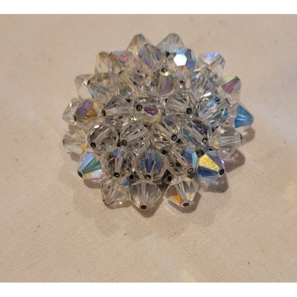 Beautiful AB glass brooch pin rhinestone raised faceted beads